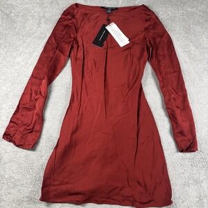 FRENCH CONNECTION Structured Satin Dark Red Long Sleeve Dress Size 0 NWT